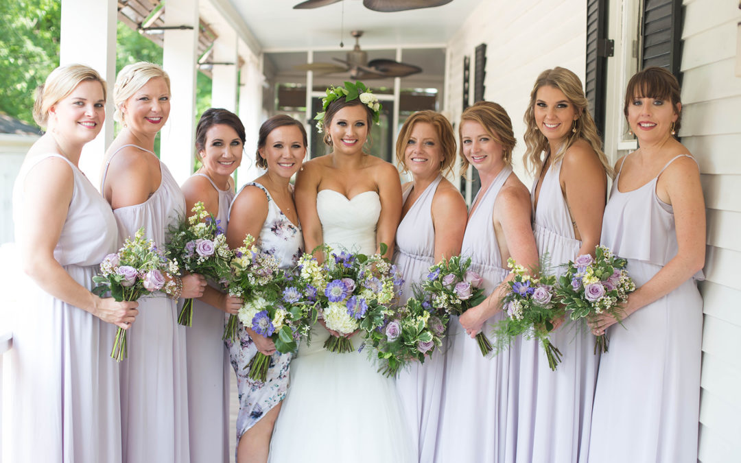 Bridesmaids in purple at The Wheeler House